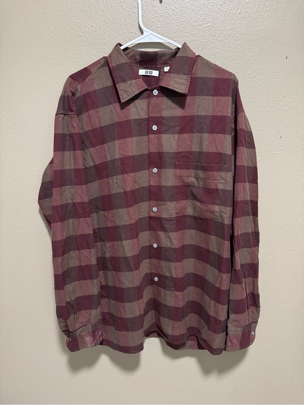 Uniqlo Burgundy and Brown Plaid Button-Down Shirt